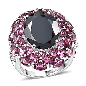 EverTrue Thai Black Spinel, Multi Gemstone 16.60 ctw Eclipse Majesty Ring in Platinum Bond (Size 10.0)
