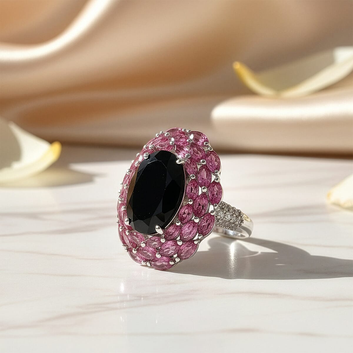 EverTrue Thai Black Spinel, Multi Gemstone 16.60 ctw Eclipse Majesty Ring in Platinum Bond (Size 10.0) image number 1