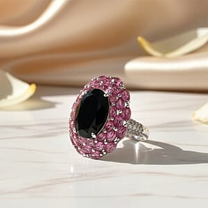 EverTrue Thai Black Spinel, Multi Gemstone 16.60 ctw Eclipse Majesty Ring in Platinum Bond (Size 10.0)