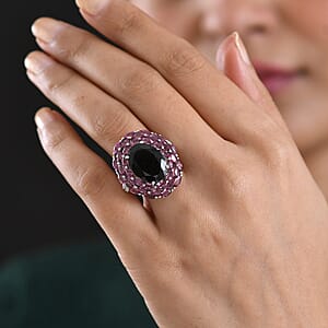 EverTrue Thai Black Spinel, Multi Gemstone 16.60 ctw Eclipse Majesty Ring in Platinum Bond (Size 10.0)