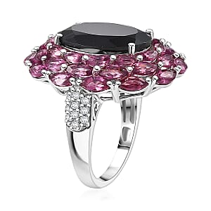 EverTrue Thai Black Spinel, Multi Gemstone 16.60 ctw Eclipse Majesty Ring in Platinum Bond (Size 10.0)