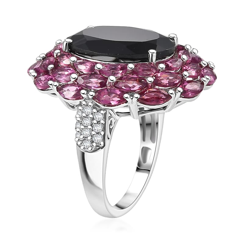 EverTrue Thai Black Spinel, Multi Gemstone 16.60 ctw Eclipse Majesty Ring in Platinum Bond (Size 10.0)
