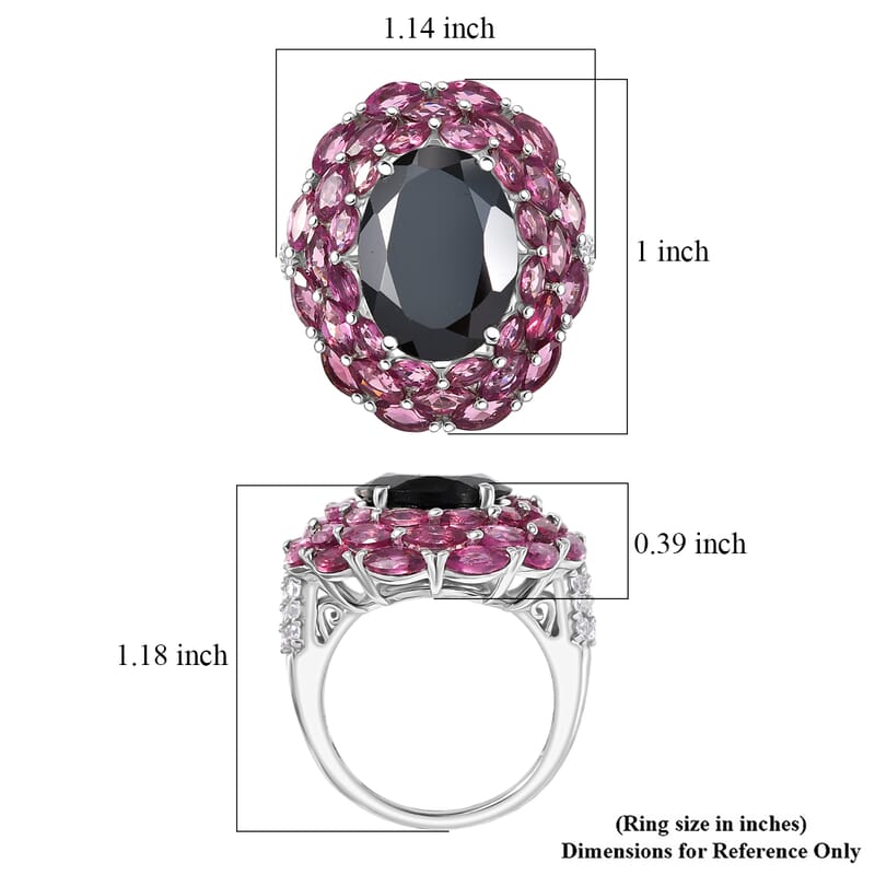 EverTrue Thai Black Spinel, Multi Gemstone 16.60 ctw Eclipse Majesty Ring in Platinum Bond (Size 10.0)