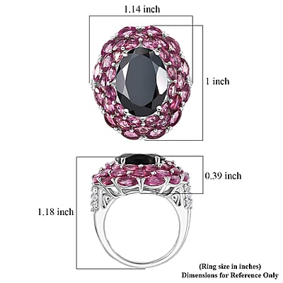 EverTrue Thai Black Spinel, Multi Gemstone 16.60 ctw Eclipse Majesty Ring in Platinum Bond (Size 11.0)