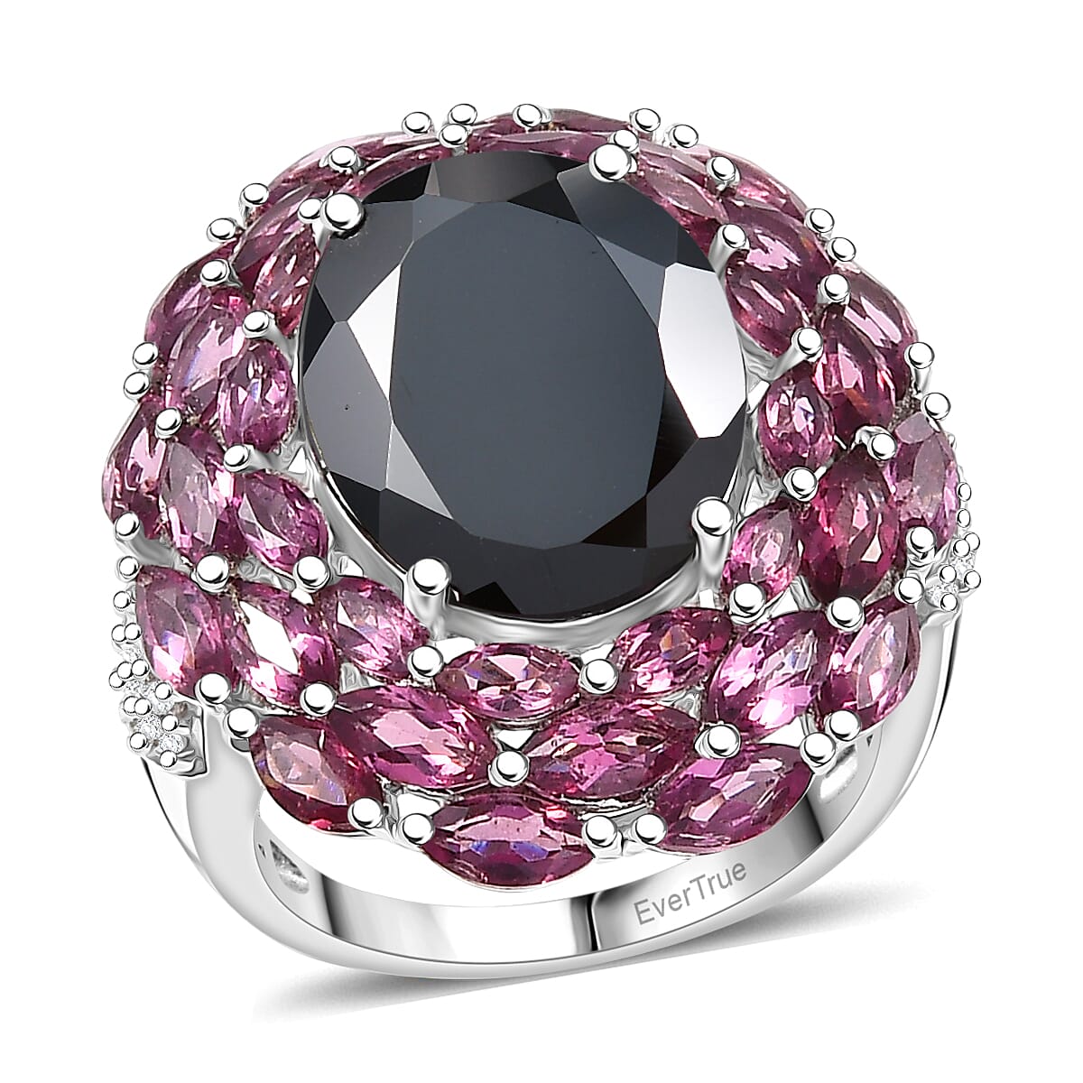 EverTrue Thai Black Spinel, Multi Gemstone Ring in Platinum Bond (Size 7.0) 16.60 ctw