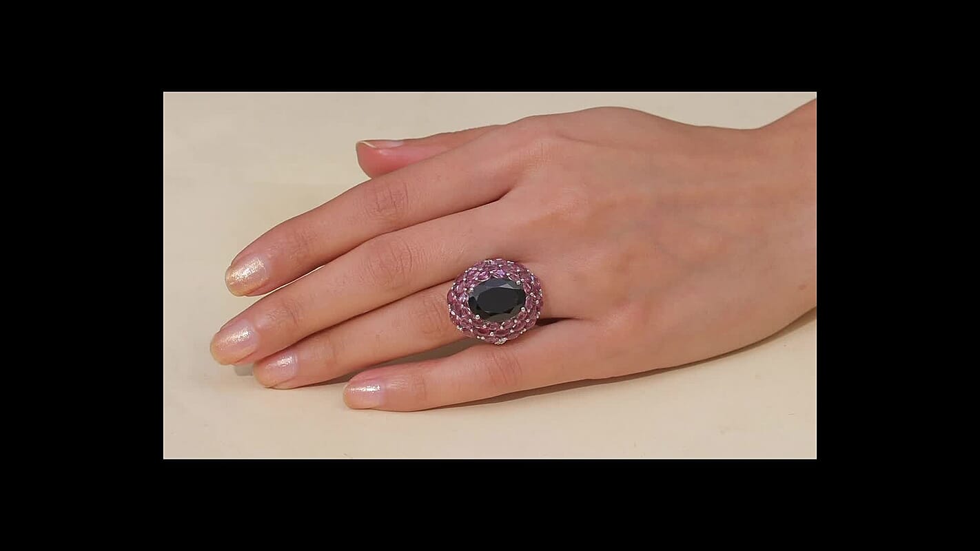 EverTrue Thai Black Spinel, Multi Gemstone Ring in Platinum Bond (Size 7.0) 16.60 ctw