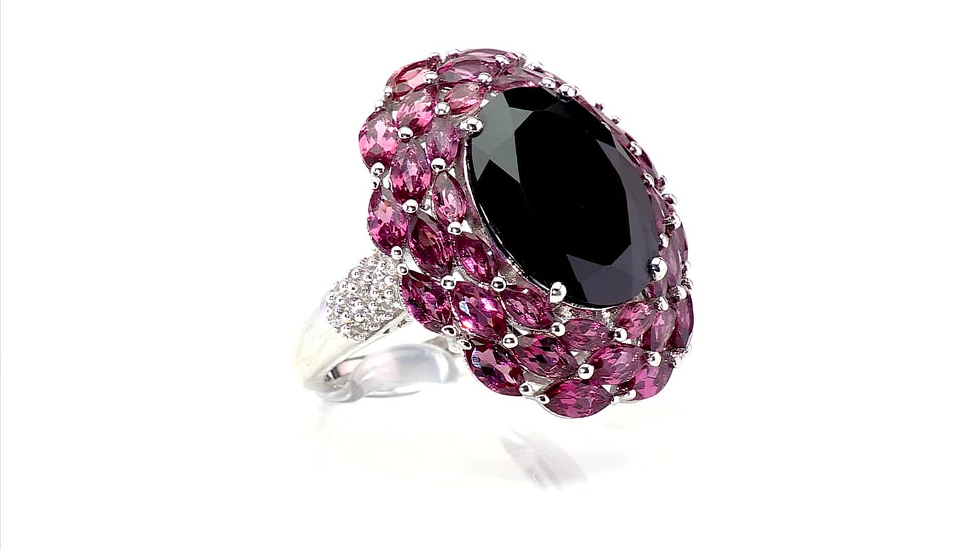 EverTrue Thai Black Spinel, Multi Gemstone Ring in Platinum Bond (Size 7.0) 16.60 ctw