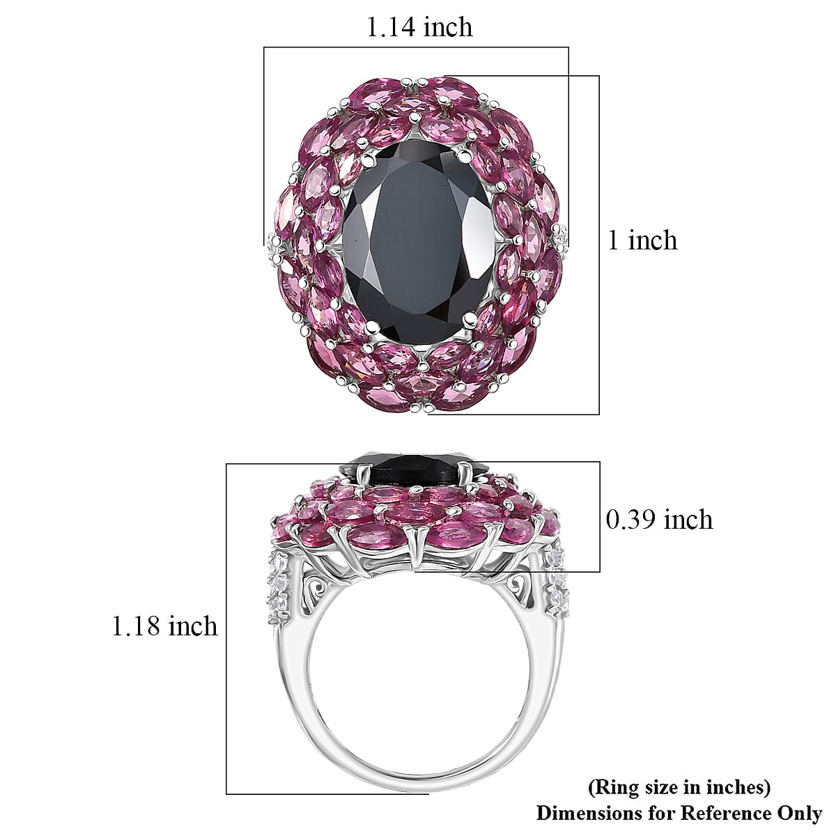 EverTrue Thai Black Spinel, Multi Gemstone 16.60 ctw Eclipse Majesty Ring in Platinum Bond (Size 7.0)