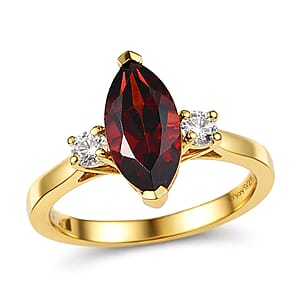 D'Joy Premium Mozambique Garnet and Moissanite 2.20 ctw Soulfire Solitaire Ring in 18K Vermeil Yellow Gold Over Sterling Silver (Size 9.0)