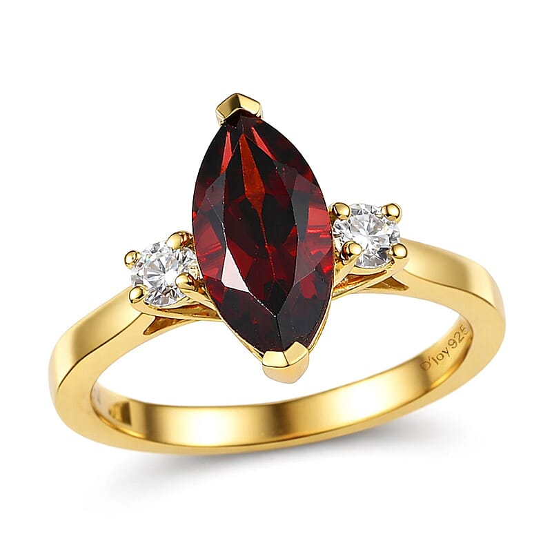D'Joy Premium Mozambique Garnet and Moissanite 2.20 ctw Soulfire Solitaire Ring in 18K Vermeil Yellow Gold Over Sterling Silver (Size 9.0)