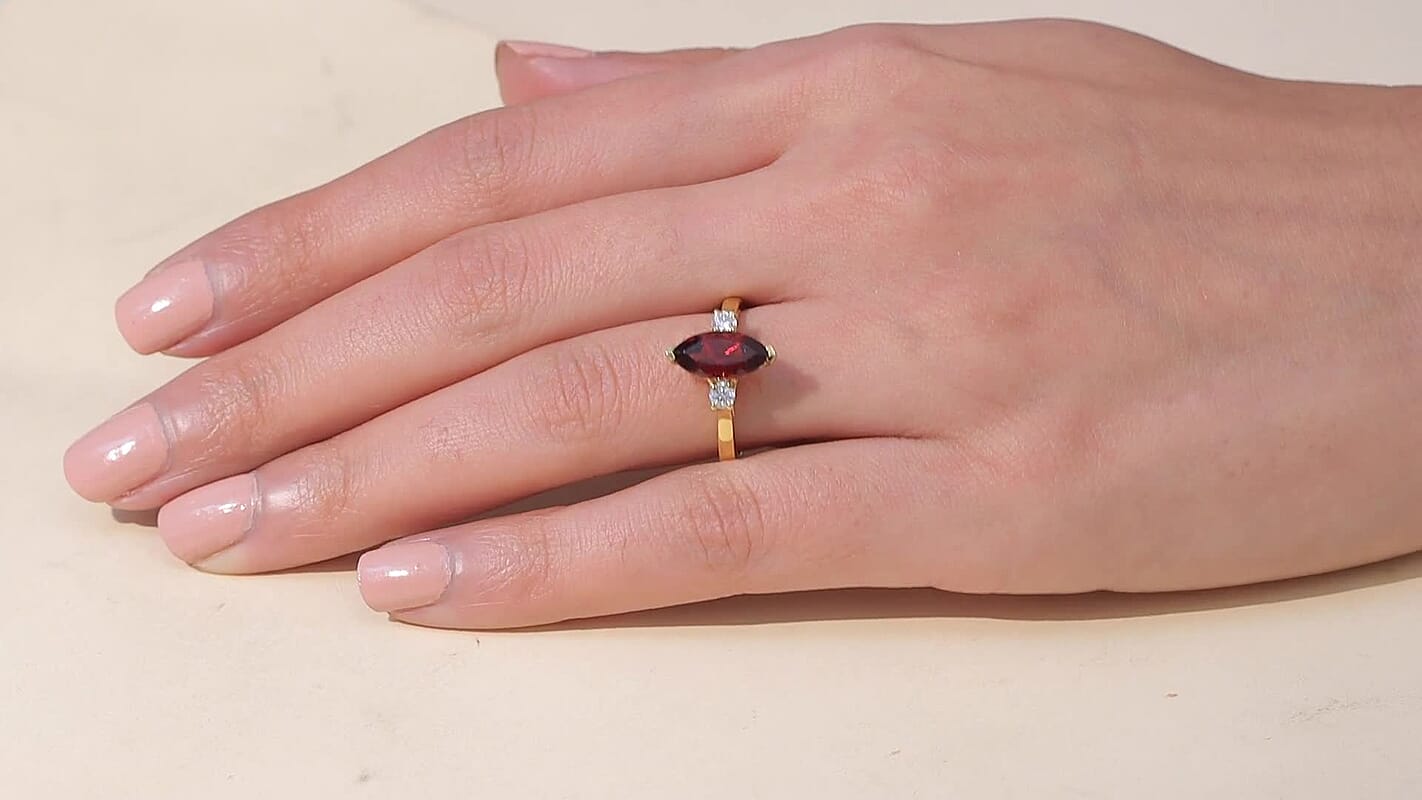 D'Joy Premium Mozambique Garnet, Moissanite Ring in 18K Vermeil YG Over Sterling Silver (Size 6.0) 2.20 ctw