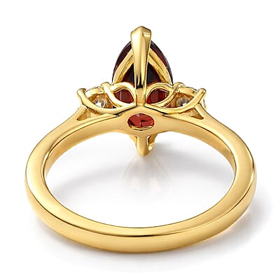 D'Joy Premium Mozambique Garnet and Moissanite 2.20 ctw Soulfire Solitaire Ring in 18K Vermeil Yellow Gold Over Sterling Silver (Size 9.0)