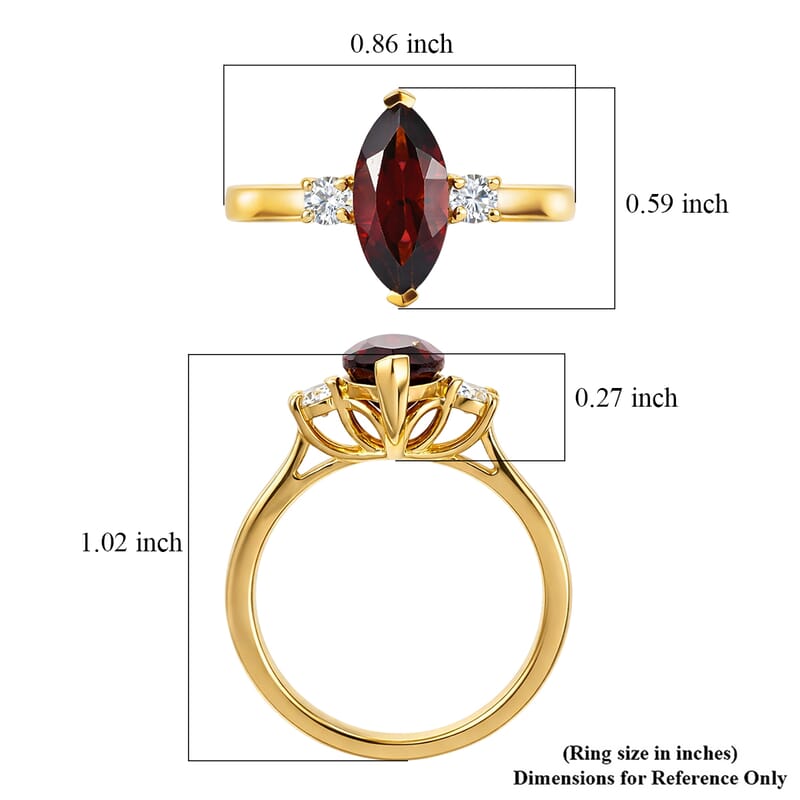 D'Joy Premium Mozambique Garnet and Moissanite 2.20 ctw Soulfire Solitaire Ring in 18K Vermeil Yellow Gold Over Sterling Silver (Size 9.0)