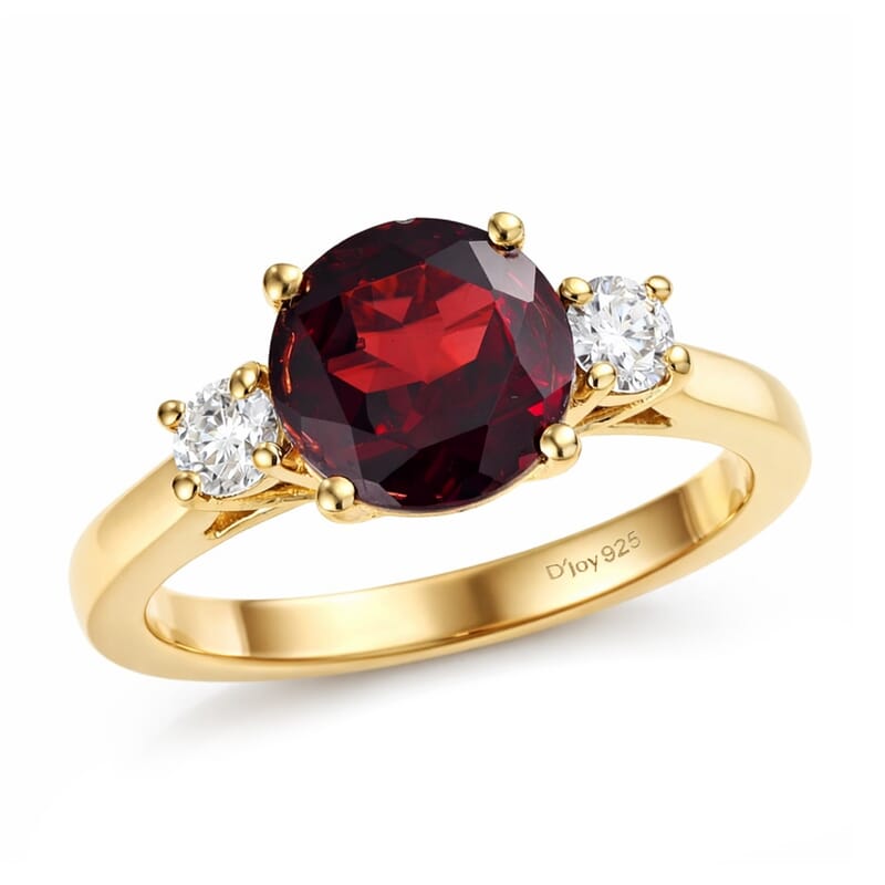 D'Joy Premium Mozambique Garnet and Moissanite 2.40 ctw Soulfire Solitaire Ring in 18K Vermeil Yellow Gold Over Sterling Silver (Size 6.0)