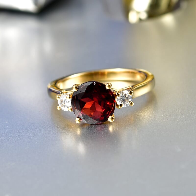 D'Joy Premium Mozambique Garnet and Moissanite 2.40 ctw Soulfire Solitaire Ring in 18K Vermeil Yellow Gold Over Sterling Silver (Size 6.0)