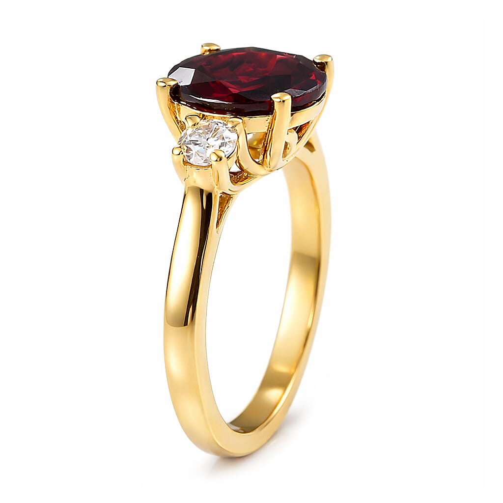 D'Joy Premium Mozambique Garnet and Moissanite 2.40 ctw Soulfire Solitaire Ring in 18K Vermeil Yellow Gold Over Sterling Silver (Size 6.0)