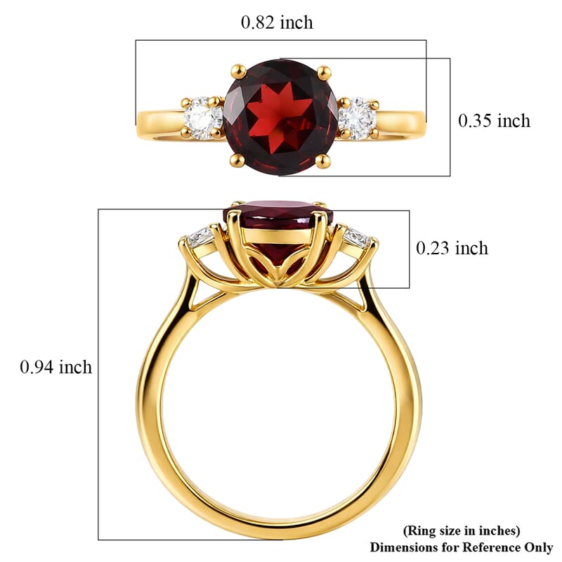 D'Joy Premium Mozambique Garnet and Moissanite 2.40 ctw Soulfire Solitaire Ring in 18K Vermeil Yellow Gold Over Sterling Silver (Size 6.0)