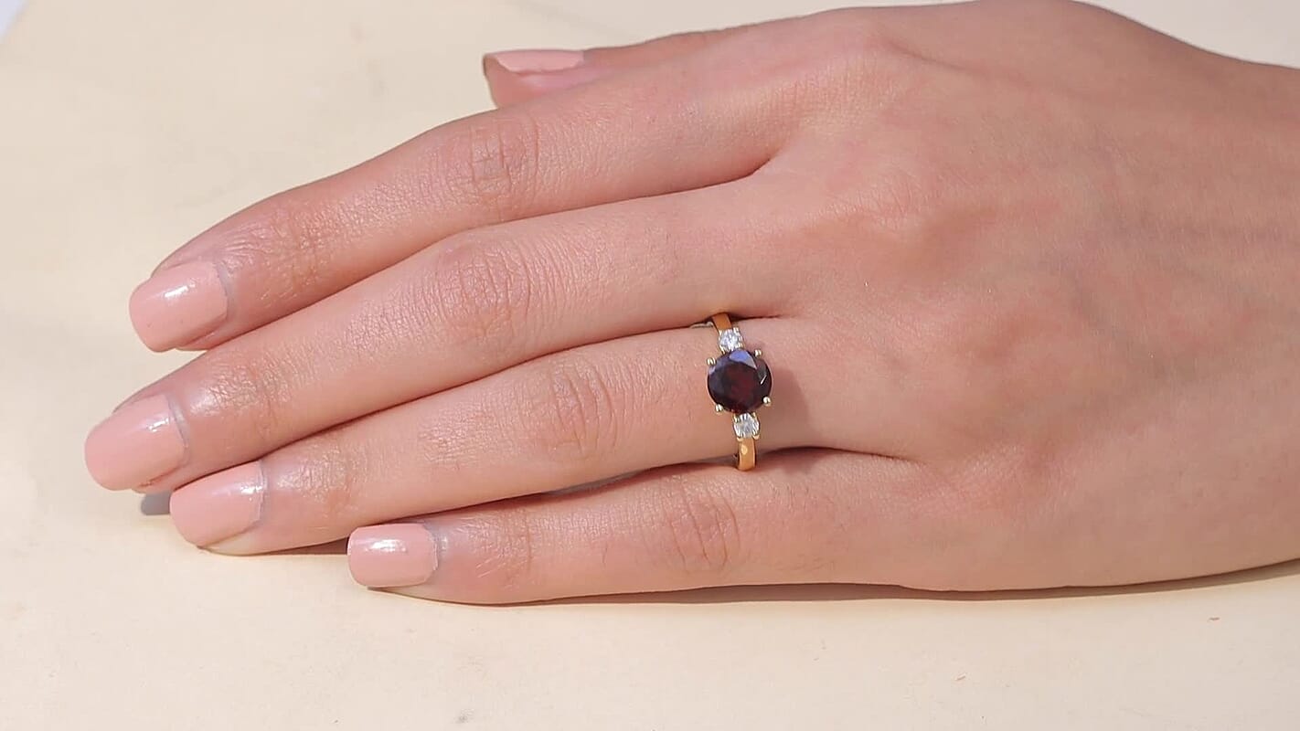 D'Joy Premium Mozambique Garnet, Moissanite Ring in 18K Vermeil YG Over Sterling Silver (Size 6.0) 2.20 ctw