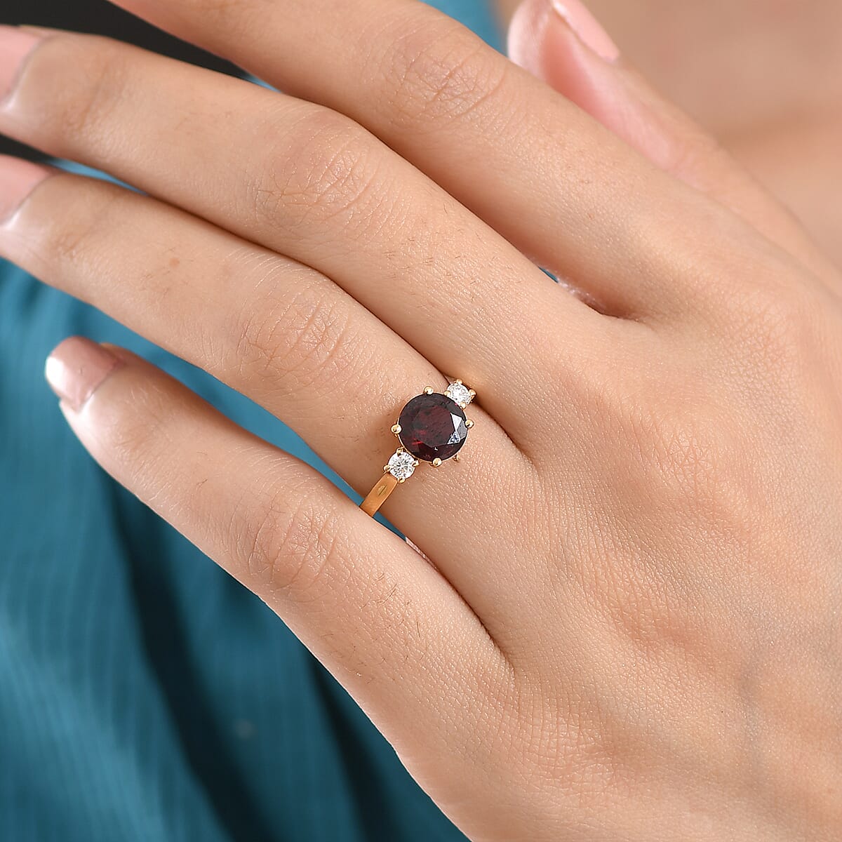 D'Joy Premium Mozambique Garnet, Moissanite Ring in 18K Vermeil YG Over Sterling Silver (Size 6.0) 2.40 ctw image number 2