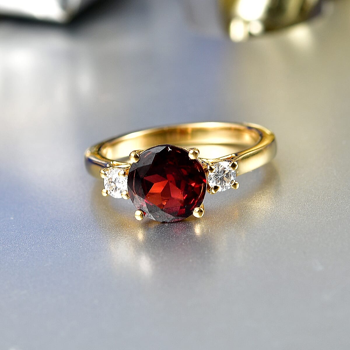 D'Joy Premium Mozambique Garnet, Moissanite Ring in 18K Vermeil YG Over Sterling Silver (Size 6.0) 2.40 ctw image number 1