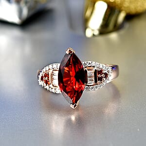 D'Joy Premium Mozambique Garnet and Moissanite 3.20 ctw Deco Flame Ring in 18K Vermeil Rose Gold Over Sterling Silver (Size 6.0)