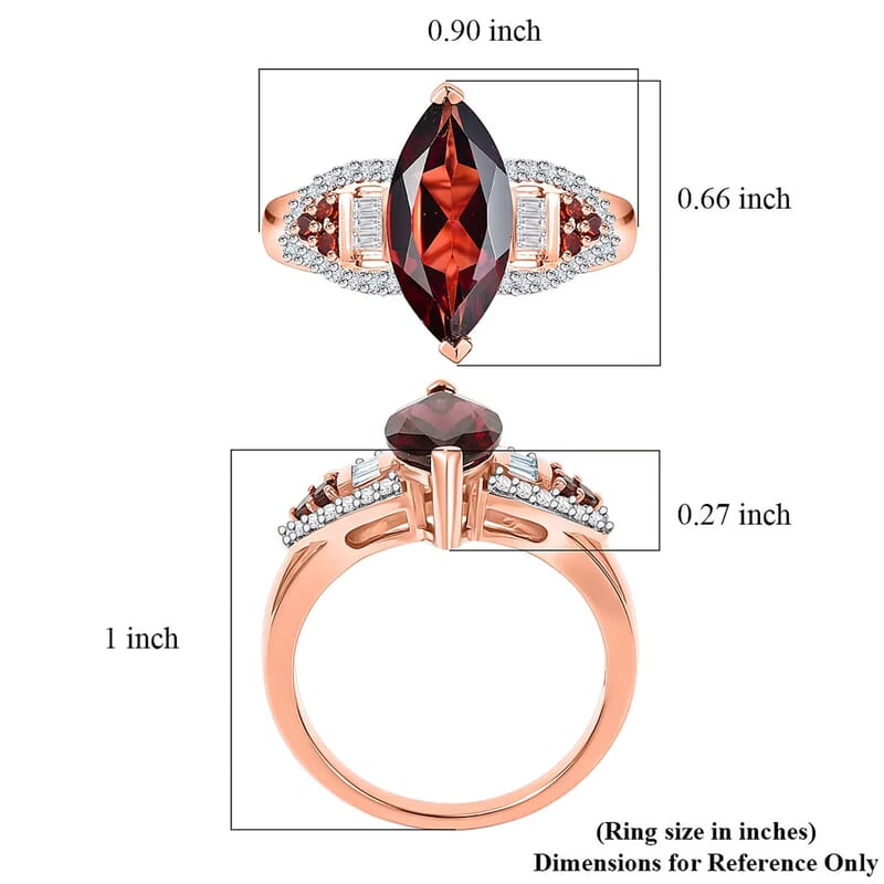 D'Joy Premium Mozambique Garnet and Moissanite 3.20 ctw Deco Flame Ring in 18K Vermeil Rose Gold Over Sterling Silver (Size 6.0)