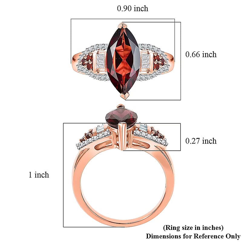 D'Joy Premium Mozambique Garnet and Moissanite 3.20 ctw Deco Flame Ring in 18K Vermeil Rose Gold Over Sterling Silver (Size 7.0)