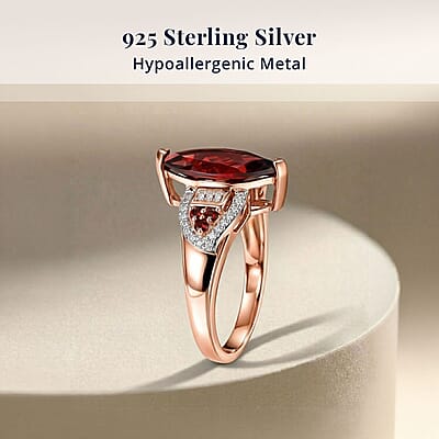 D'Joy Premium Mozambique Garnet and Moissanite 3.20 ctw Deco Flame Ring in 18K Vermeil Rose Gold Over Sterling Silver (Size 8.0)