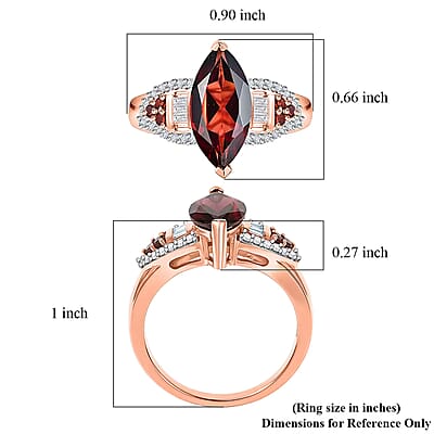 D'Joy Premium Mozambique Garnet and Moissanite 3.20 ctw Deco Flame Ring in 18K Vermeil Rose Gold Over Sterling Silver (Size 8.0)