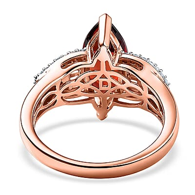 D'Joy Premium Mozambique Garnet and Moissanite 3.20 ctw Deco Flame Ring in 18K Vermeil Rose Gold Over Sterling Silver (Size 8.0)