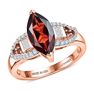 D'Joy Premium Mozambique Garnet and Moissanite 3.20 ctw Ring in 18K Vermeil Rose Gold Over Sterling Silver (Size 10.0)