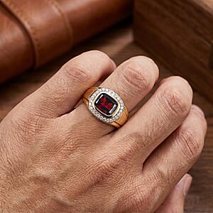 D'Joy Premium Mozambique Garnet and Moissanite 4.00 ctw Men's Ring in 18K Vermeil Yellow Gold Over Sterling Silver (Size 9.0)
