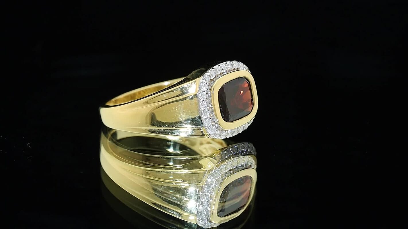 D'Joy Premium Mozambique Garnet, Moissanite Ring in 18K Vermeil YG Over Sterling Silver (Size 9.0) 4.00 ctw