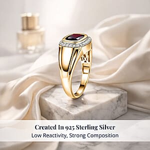 D'Joy Premium Mozambique Garnet and Moissanite 4.00 ctw Men's Ring in 18K Vermeil Yellow Gold Over Sterling Silver (Size 10.0)