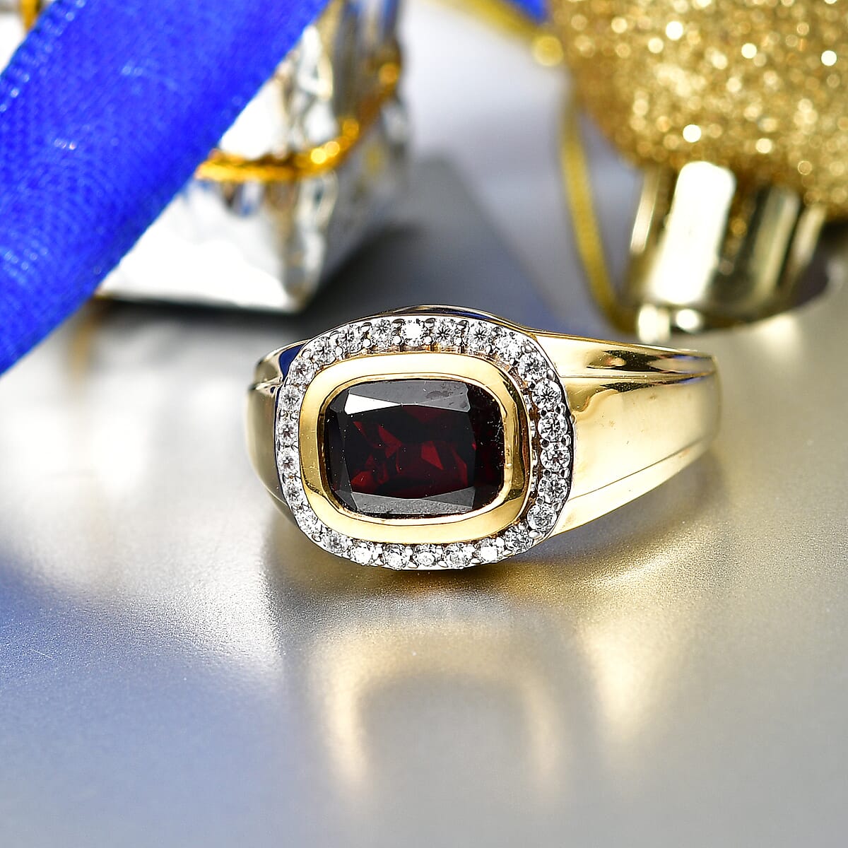 D'Joy Premium Mozambique Garnet, Moissanite Ring in 18K Vermeil YG Over Sterling Silver (Size 9.0) 4.00 ctw image number 1