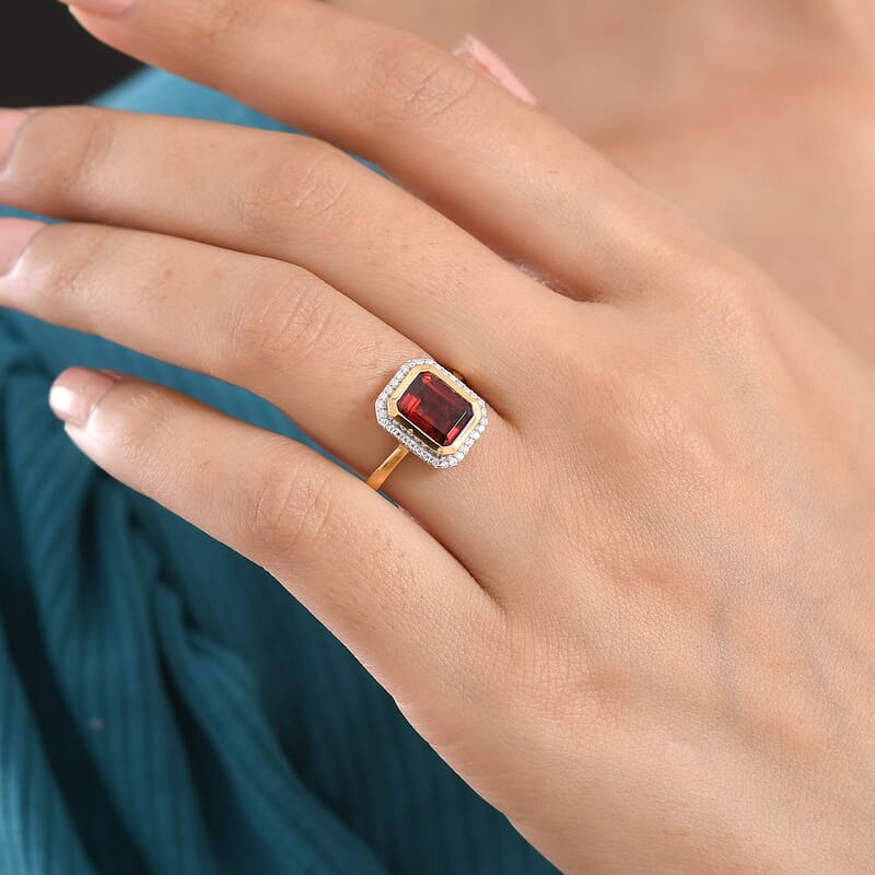 D'Joy Premium Mozambique Garnet and Moissanite 3.00 ctw Passion Regal Ring in 18K Vermeil Yellow Gold Over Sterling Silver (Size 6.0)