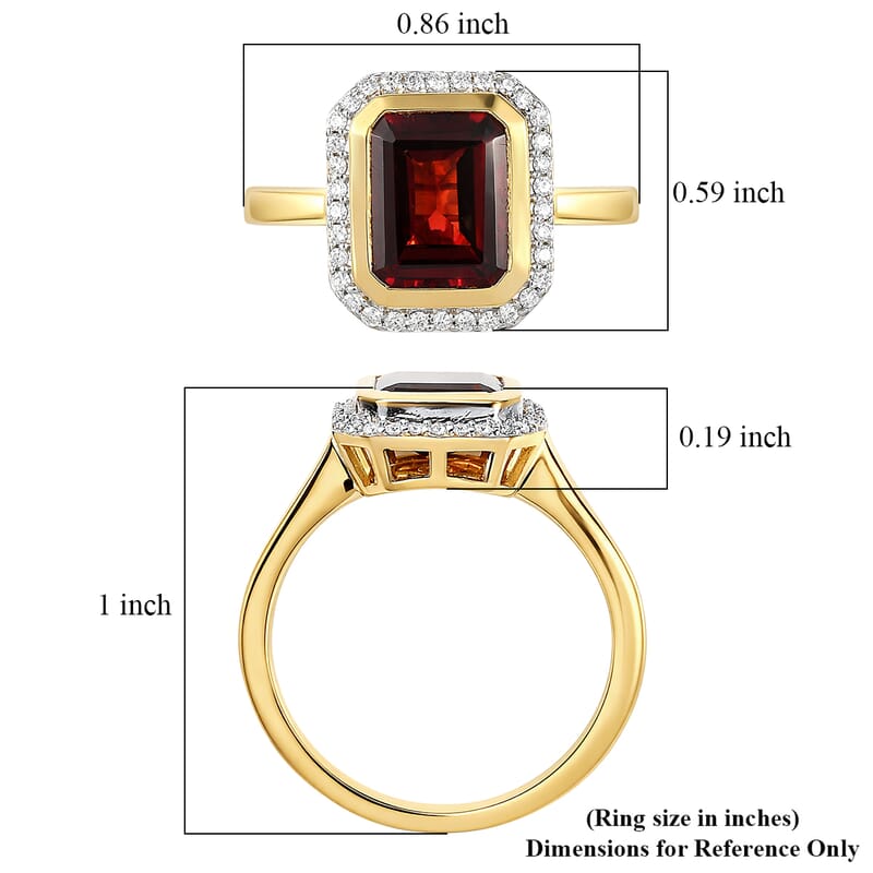 D'Joy Premium Mozambique Garnet and Moissanite 3.00 ctw Passion Regal Ring in 18K Vermeil Yellow Gold Over Sterling Silver (Size 6.0)