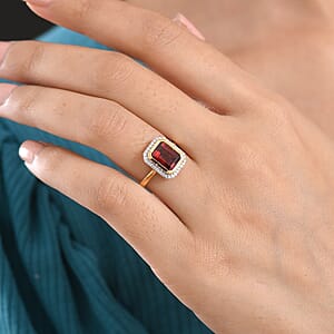 D'Joy Premium Mozambique Garnet and Moissanite 3.00 ctw Passion Regal Ring in 18K Vermeil Yellow Gold Over Sterling Silver (Size 7.0)