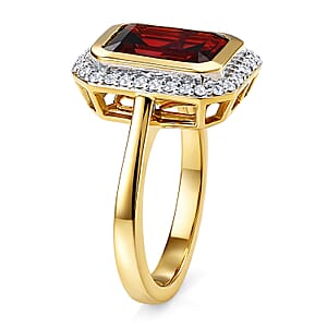 D'Joy Premium Mozambique Garnet and Moissanite 3.00 ctw Passion Regal Ring in 18K Vermeil Yellow Gold Over Sterling Silver (Size 7.0)