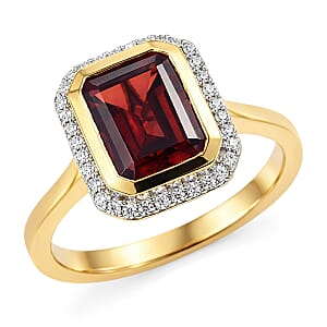 D'Joy Premium Mozambique Garnet and Moissanite 3.00 ctw Ring in 18K Vermeil Yellow Gold Over Sterling Silver (Size 8.0)