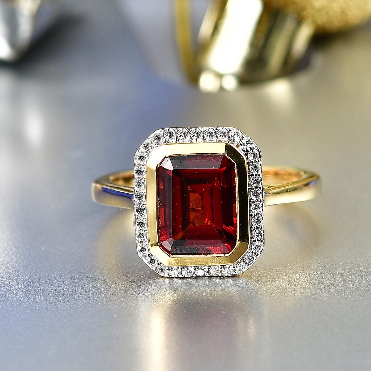 D'Joy Premium Mozambique Garnet, Moissanite Ring in 18K Vermeil YG Over Sterling Silver (Size 6.0) 3.00 ctw image number 1