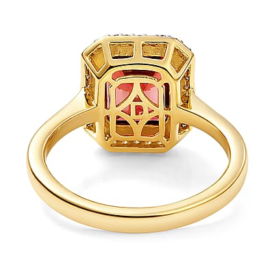 D'Joy Premium Mozambique Garnet and Moissanite 3.00 ctw Passion Regal Ring in 18K Vermeil Yellow Gold Over Sterling Silver (Size 9.0)