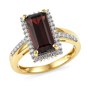 D'Joy Premium Mozambique Garnet and Moissanite 3.90 ctw Ring in 18K Vermeil Yellow Gold Over Sterling Silver (Size 7.0)