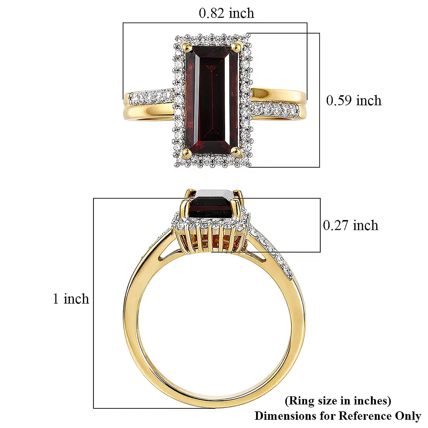 D'Joy Premium Mozambique Garnet and Moissanite 3.90 ctw Flare Luxe Ring in 18K Vermeil Yellow Gold Over Sterling Silver (Size 7.0)