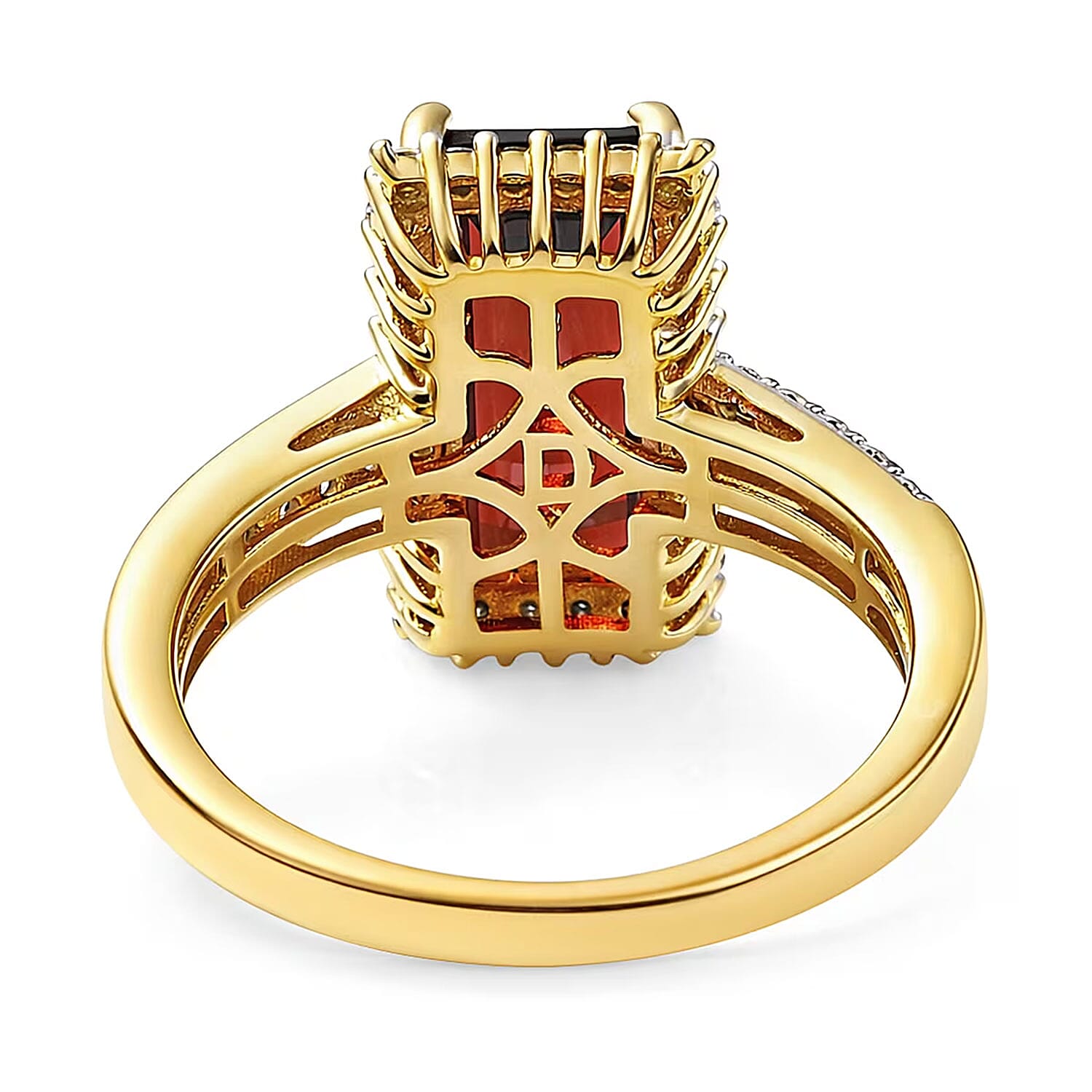 D'Joy Premium Mozambique Garnet and Moissanite 3.90 ctw Flare Luxe Ring in 18K Vermeil Yellow Gold Over Sterling Silver (Size 7.0)