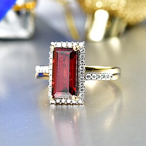 D'Joy Premium Mozambique Garnet and Moissanite 3.90 ctw Flare Luxe Ring in 18K Vermeil Yellow Gold Over Sterling Silver (Size 8.0)