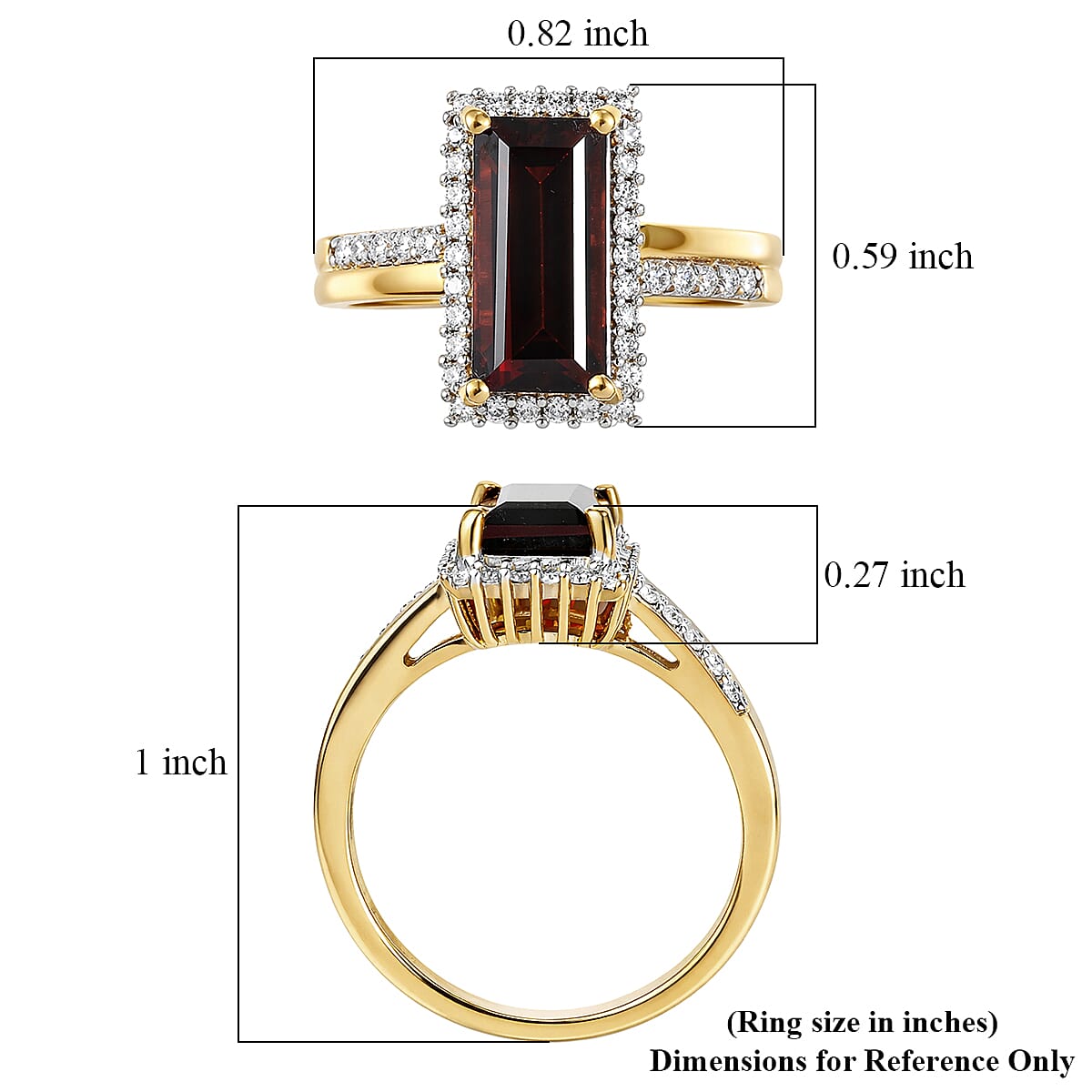 D'Joy Premium Mozambique Garnet and Moissanite 3.90 ctw Flare Luxe Ring in 18K Vermeil Yellow Gold Over Sterling Silver (Size 8.0) image number 5