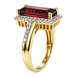 D'Joy Premium Mozambique Garnet and Moissanite 3.90 ctw Flare Luxe Ring in 18K Vermeil Yellow Gold Over Sterling Silver (Size 9.0)