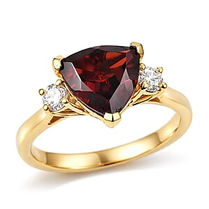 D'Joy Premium Mozambique Garnet and Moissanite 2.80 ctw Soulfire Solitaire Ring in 18K Vermeil Yellow Gold Over Sterling Silver (Size 6.0)