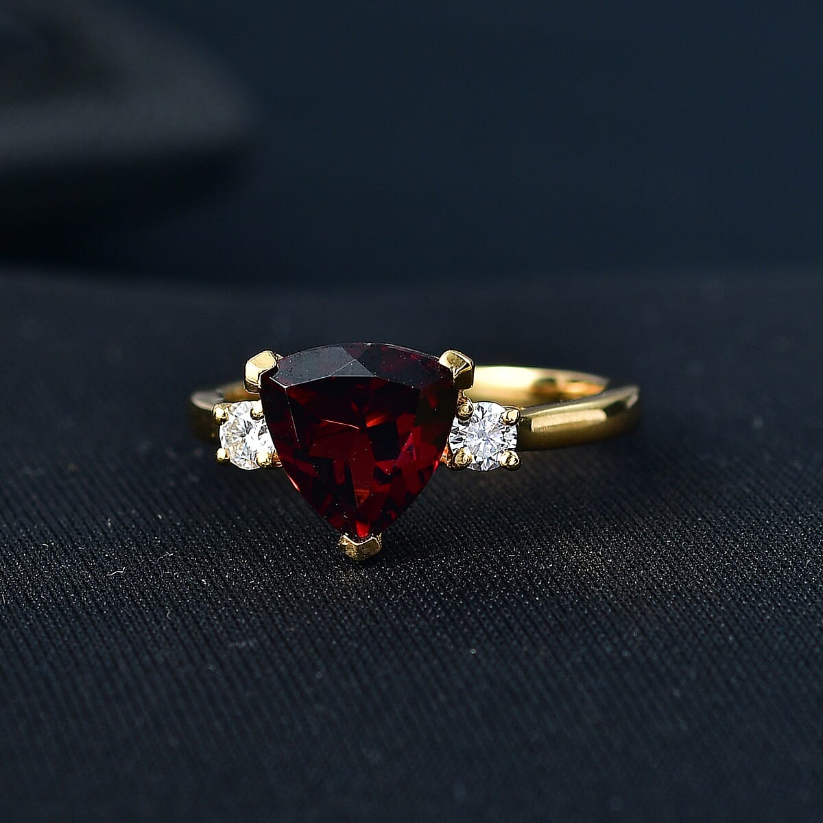 D'Joy Premium Mozambique Garnet and Moissanite 2.80 ctw Soulfire Solitaire Ring in 18K Vermeil Yellow Gold Over Sterling Silver (Size 6.0) image number 1